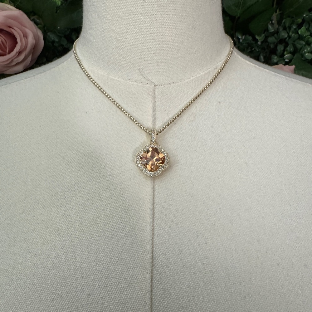 Gold Tone Pendant Necklace with Champagne Stone